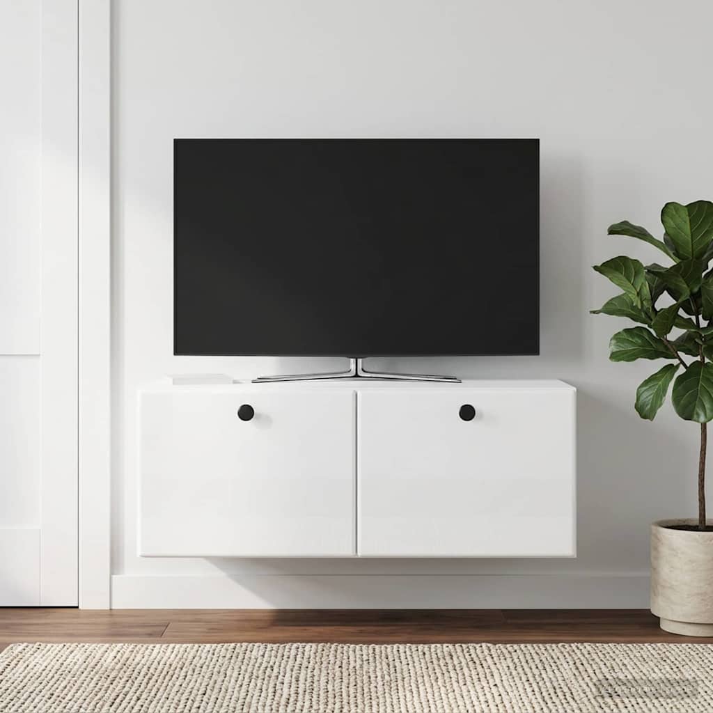 Væghængt TV-skab 78,5 x 41 x 30 cm Hvid højglans
