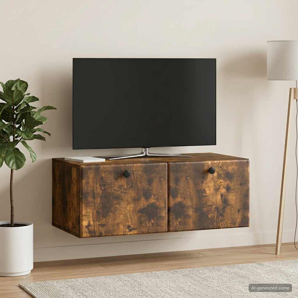 Væghængt TV-skab 78,5 x 41 x 30 cm Røget eg Konstrueret træ