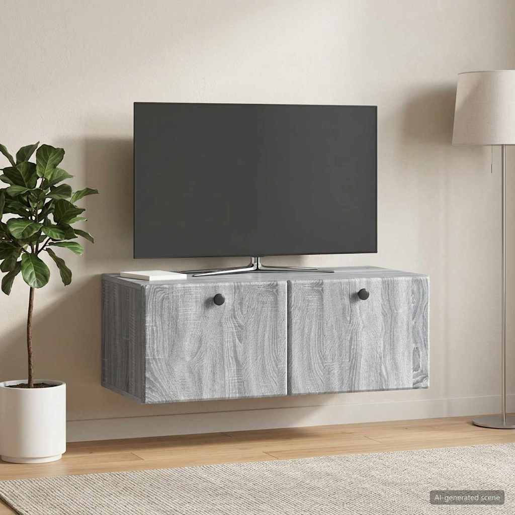 Væghængt TV-skab 78,5 x 41 x 30 cm Grå Sonoma Konstrueret træ