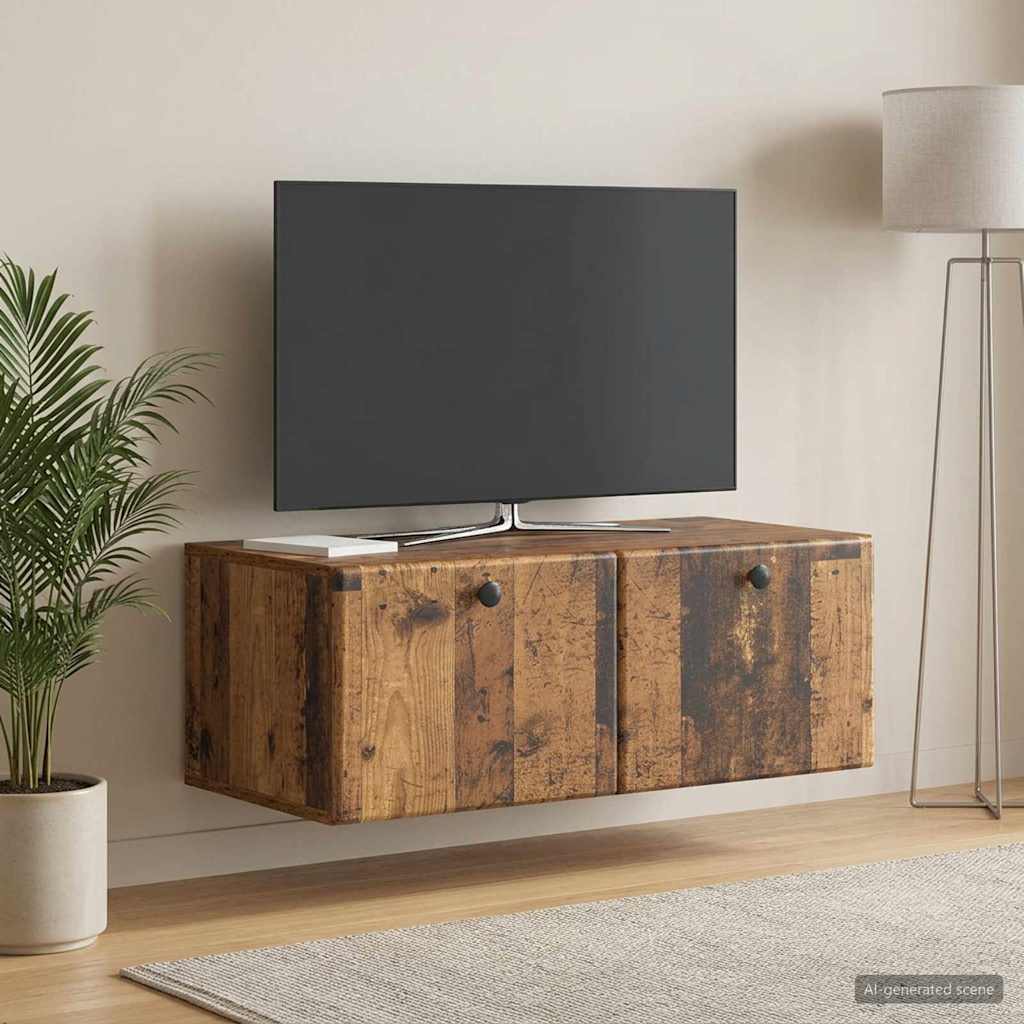 Væghængt TV-skab 78,5 x 41 x 30 cm Gammelt træ Konstrueret træ