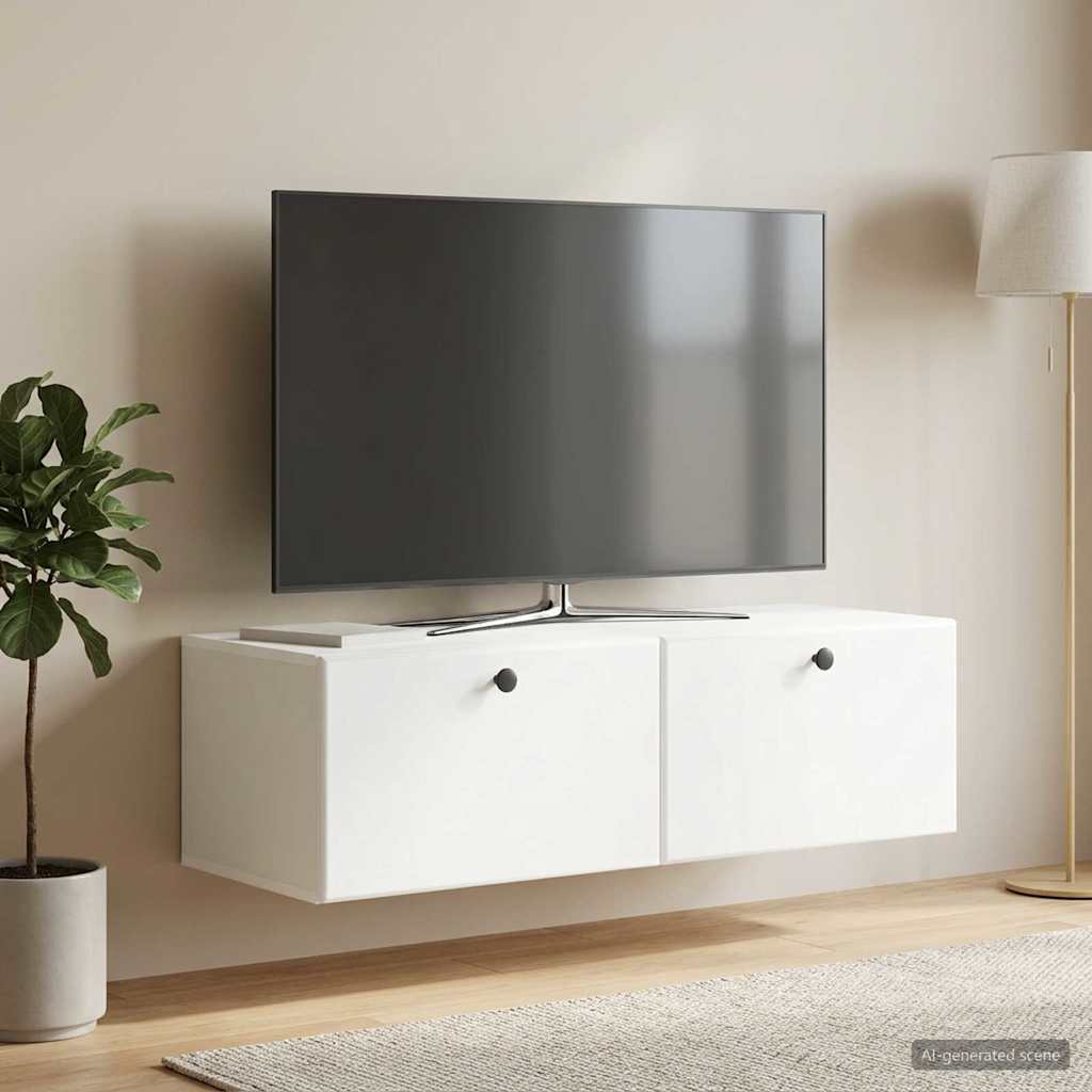 Væghængt TV-skab 98 x 41 x 30 cm Hvid Konstrueret træ