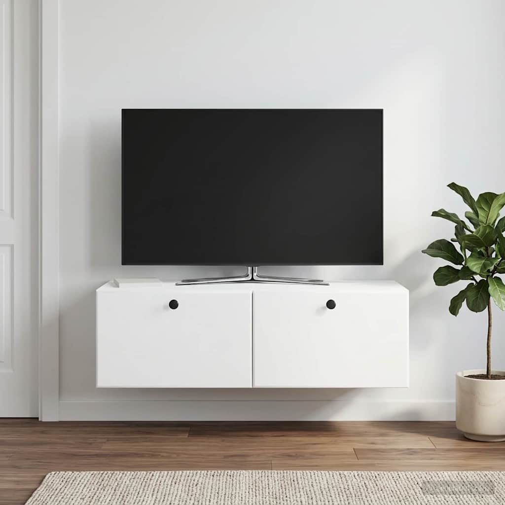 Væghængt TV-skab 98 x 41 x 30 cm Hvid Konstrueret træ