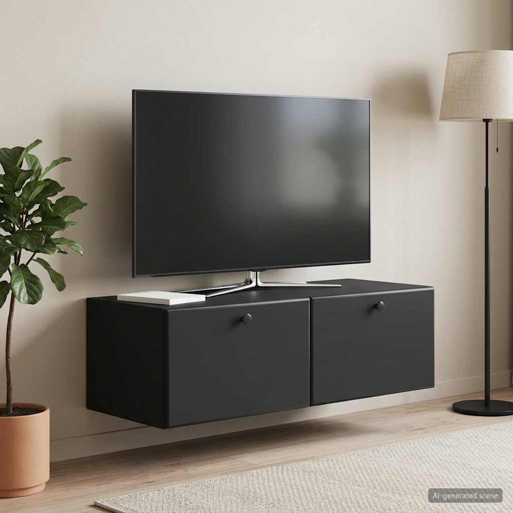 Væghængt TV-skab 98 x 41 x 30 cm Sort Konstrueret træ