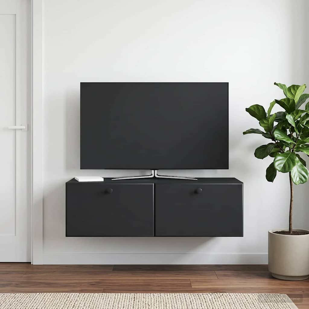 Væghængt TV-skab 98 x 41 x 30 cm Sort Konstrueret træ