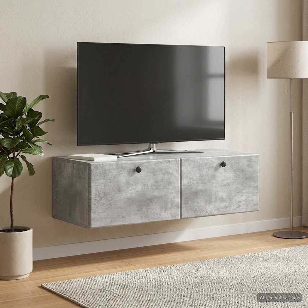Væghængt TV-skab 98 x 41 x 30 cm Betongrå Konstrueret træ