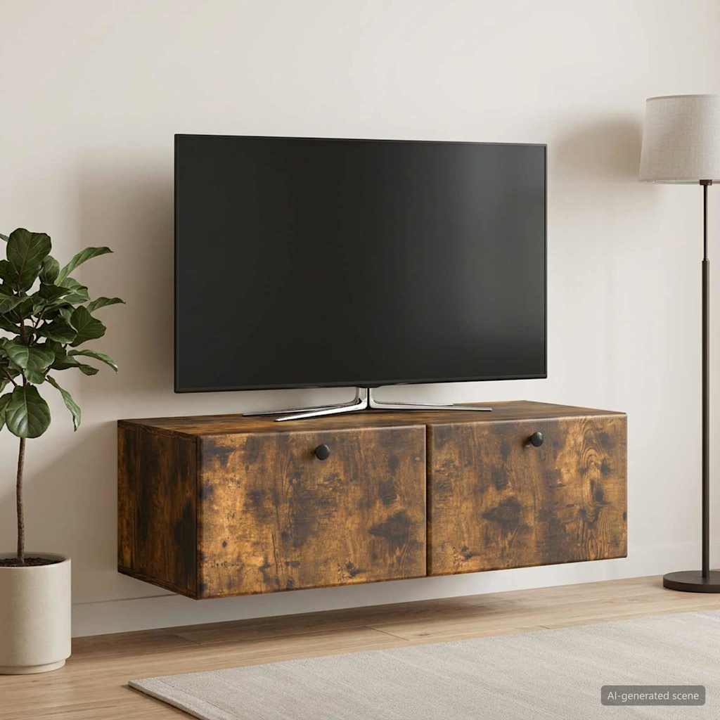 Væghængt TV-skab 98 x 41 x 30 cm Røget eg Konstrueret træ