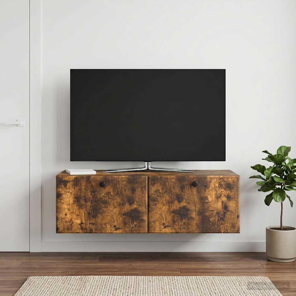 Væghængt TV-skab 98 x 41 x 30 cm Røget eg Konstrueret træ