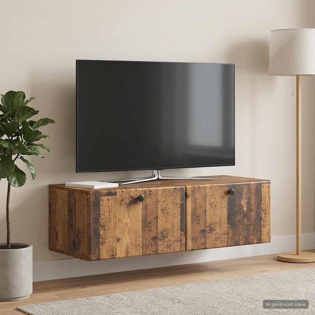Væghængt TV-skab 98 x 41 x 30 cm Gammelt træ Konstrueret træ