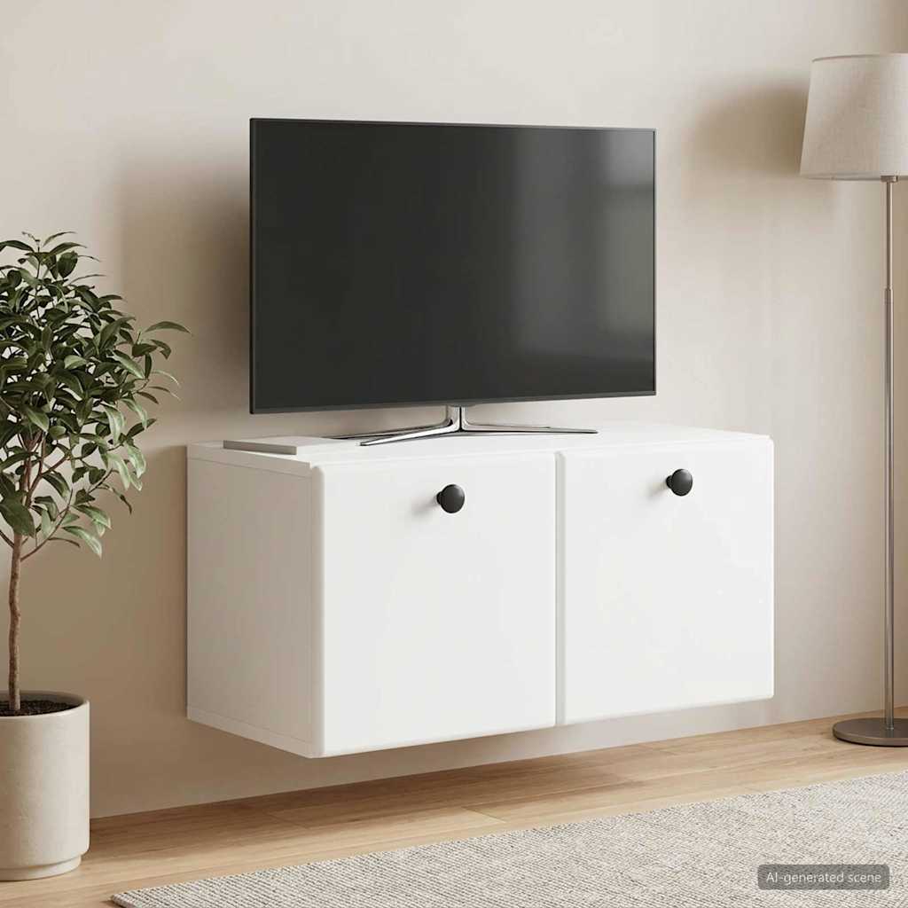 Væghængt TV-skab 59,5 x 31 x 30 cm Hvid Konstrueret træ