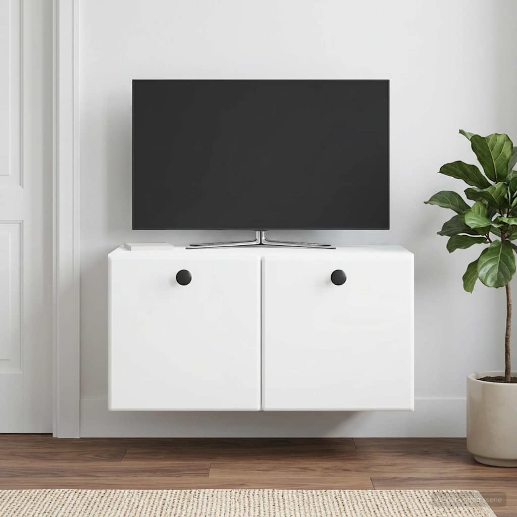Væghængt TV-skab 59,5 x 31 x 30 cm Hvid Konstrueret træ