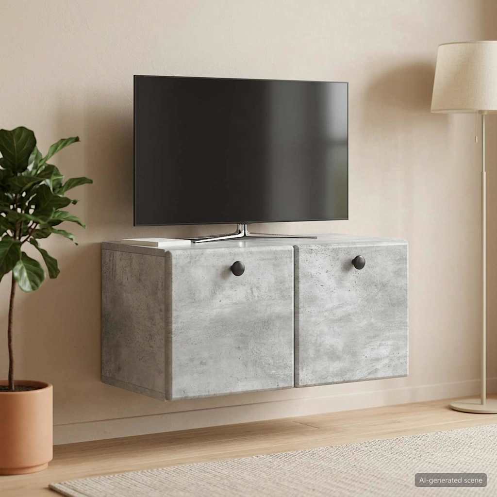 Væghængt TV-skab 59,5 x 31 x 30 cm Betongrå Konstrueret træ