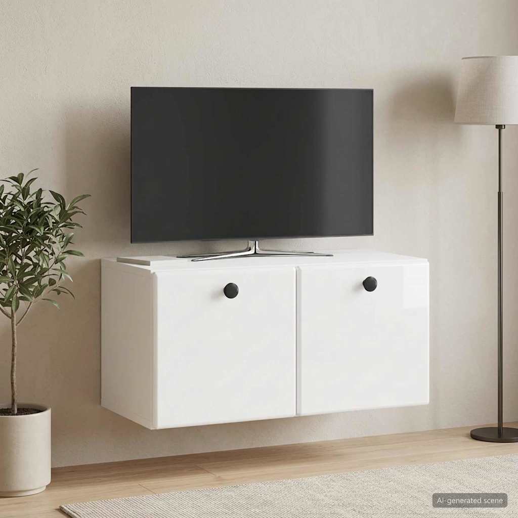 Væghængt TV-skab 59,5 x 31 x 30 cm Hvid højglans