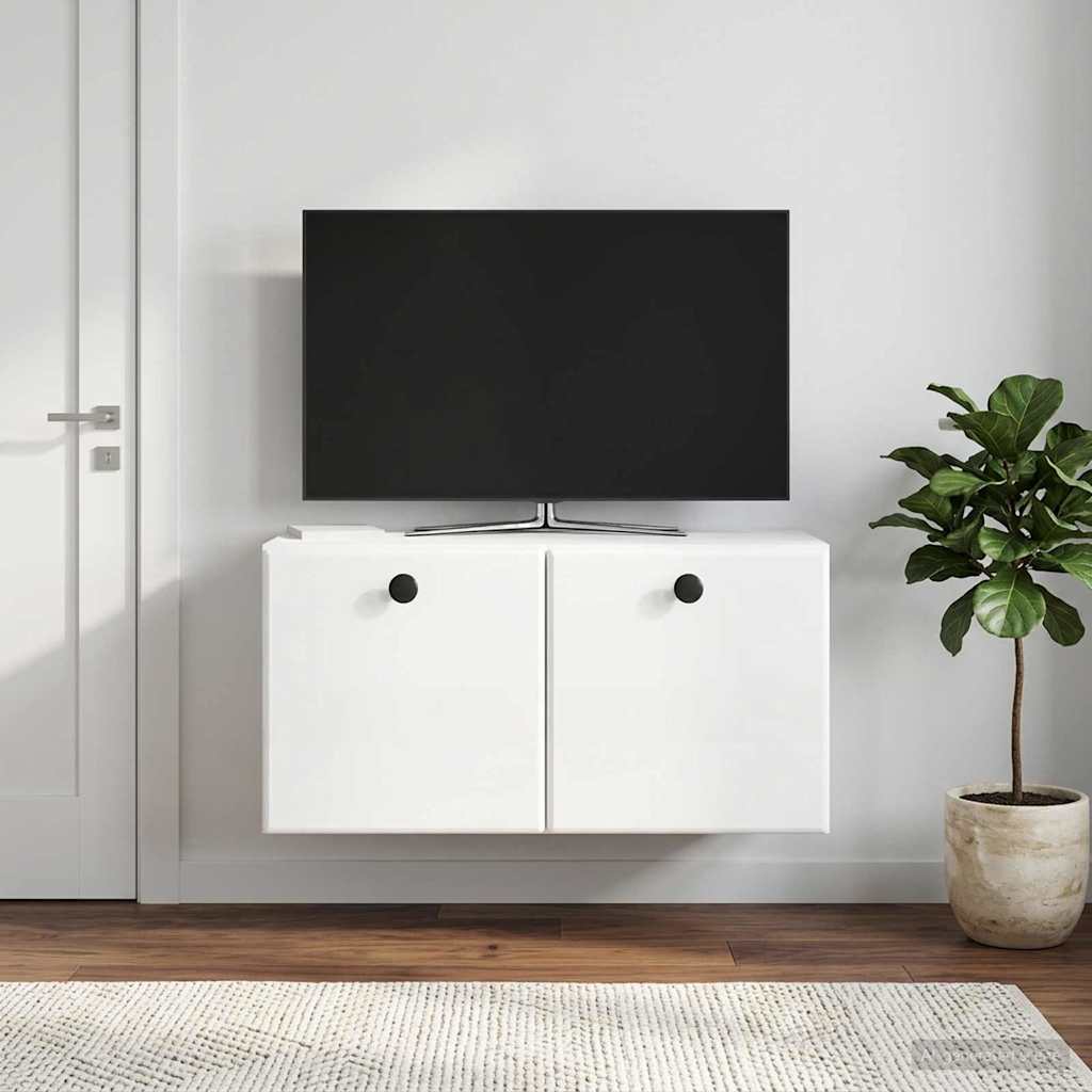 Væghængt TV-skab 59,5 x 31 x 30 cm Hvid højglans