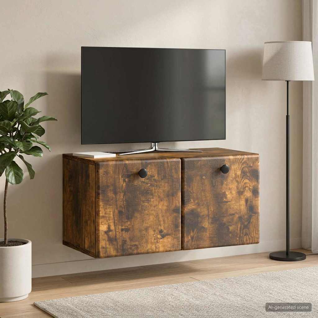 Væghængt TV-skab 59,5 x 31 x 30 cm Røget eg Konstrueret træ