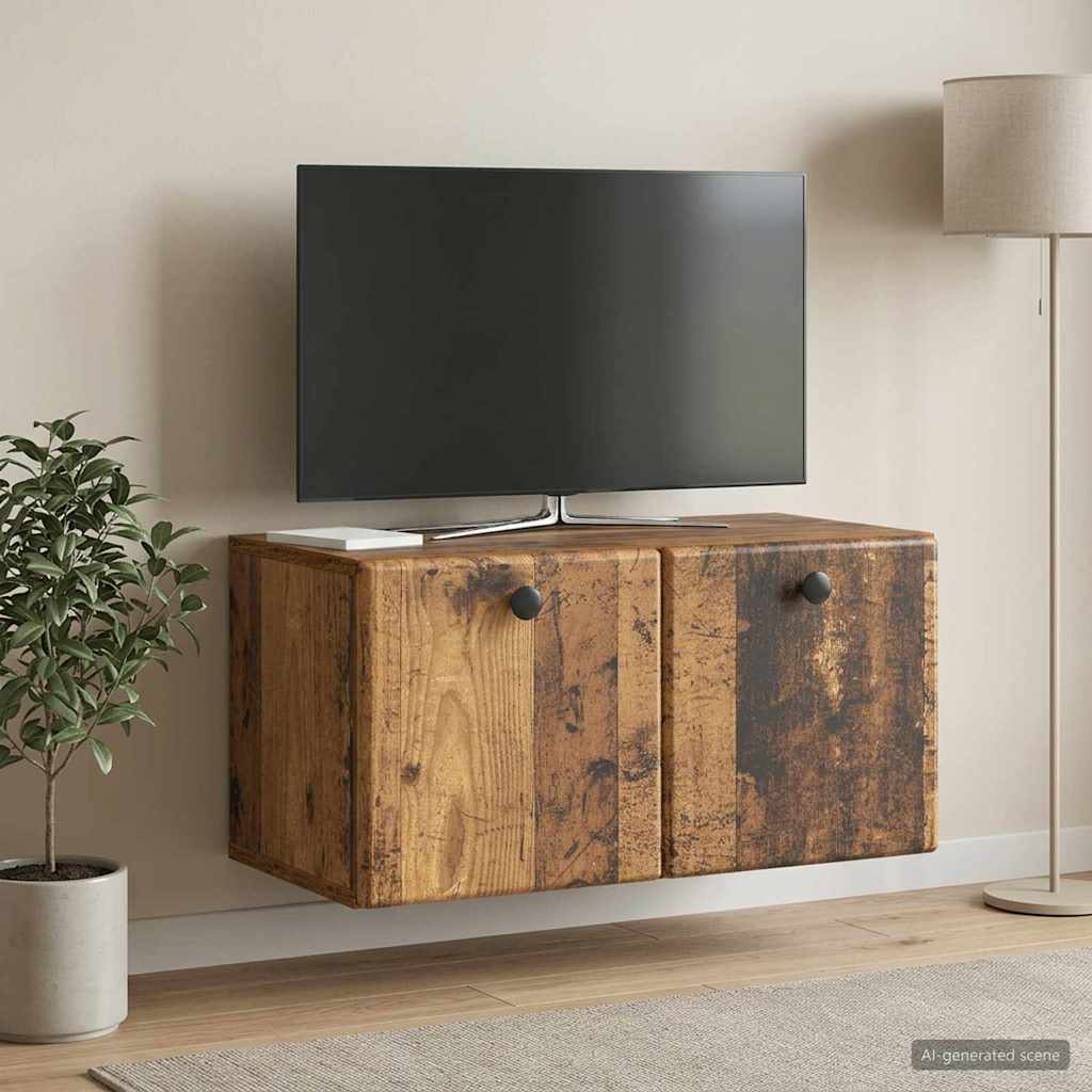 Væghængt TV-skab 59,5 x 31 x 30 cm Gammelt træ Konstrueret træ