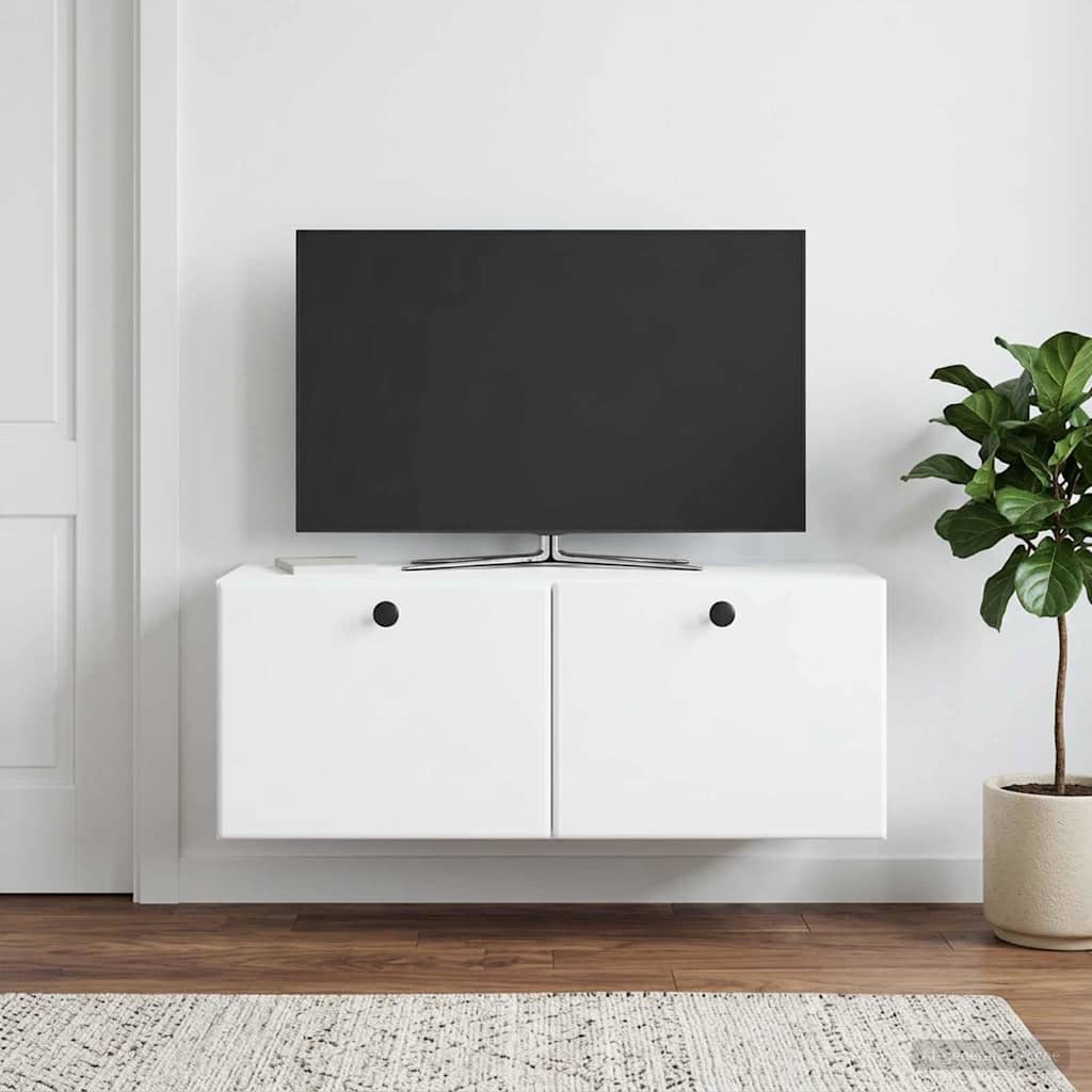 Væghængt TV-skab 78,5 x 31 x 30 cm Hvid Konstrueret træ