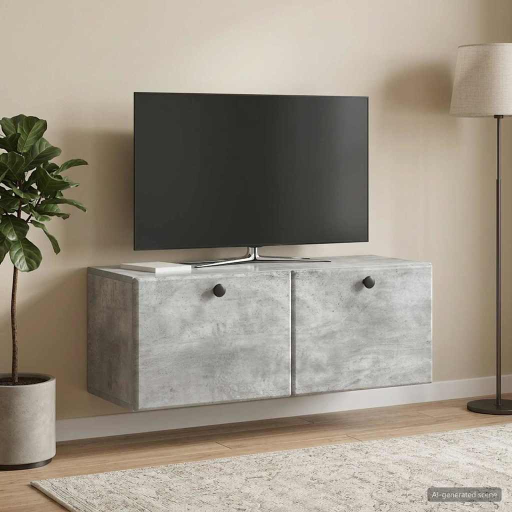 Væghængt TV-skab 78,5 x 31 x 30 cm Betongrå Konstrueret træ