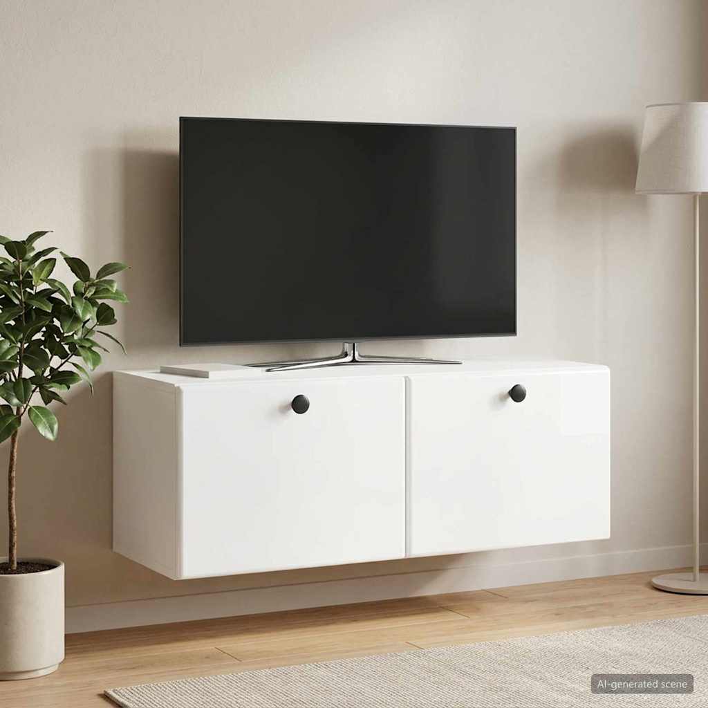 Væghængt TV-skab 78,5 x 31 x 30 cm Hvid højglans