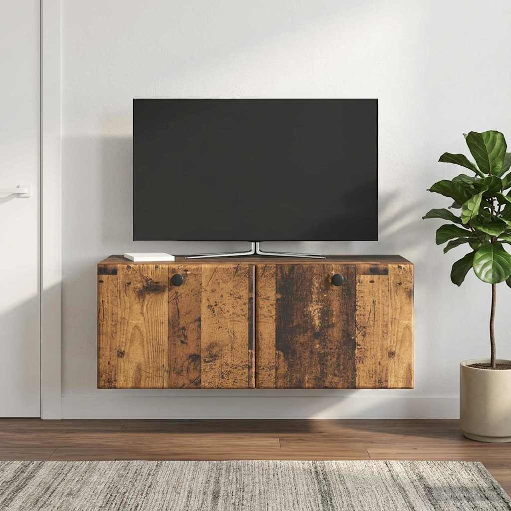 Væghængt TV-skab 78,5 x 31 x 30 cm Gammelt træ Konstrueret træ