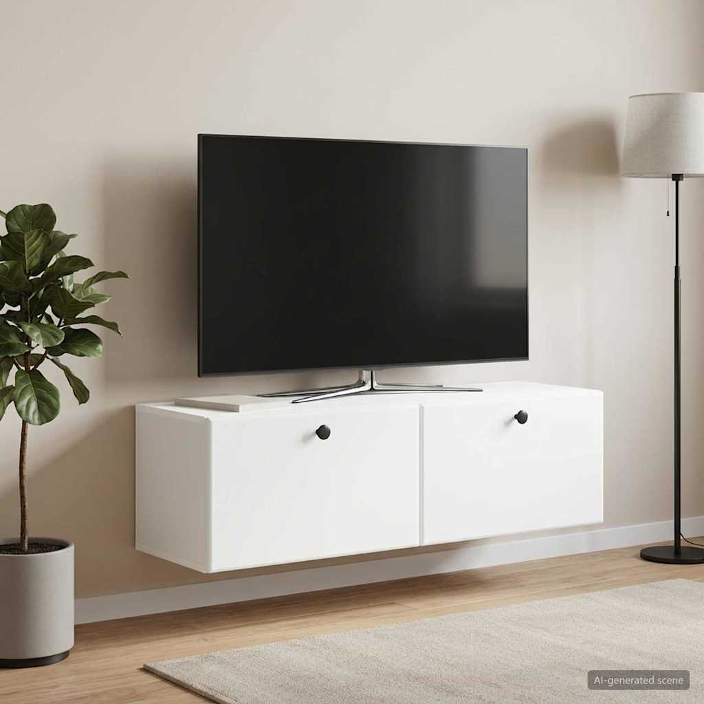 Væghængt TV-skab 98 x 31 x 30 cm Hvid Konstrueret træ