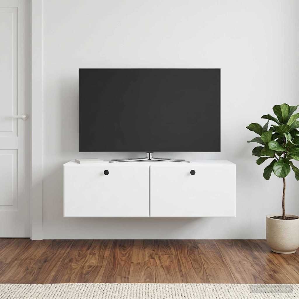 Væghængt TV-skab 98 x 31 x 30 cm Hvid Konstrueret træ
