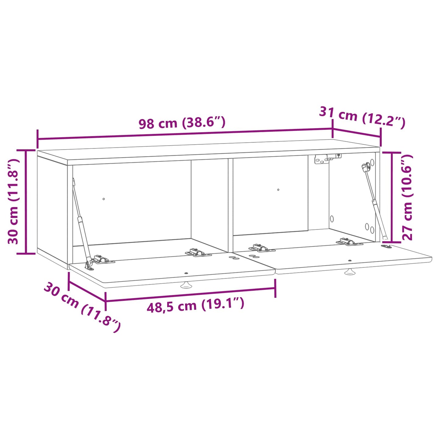Væghængt TV-skab 98 x 31 x 30 cm Hvid Konstrueret træ