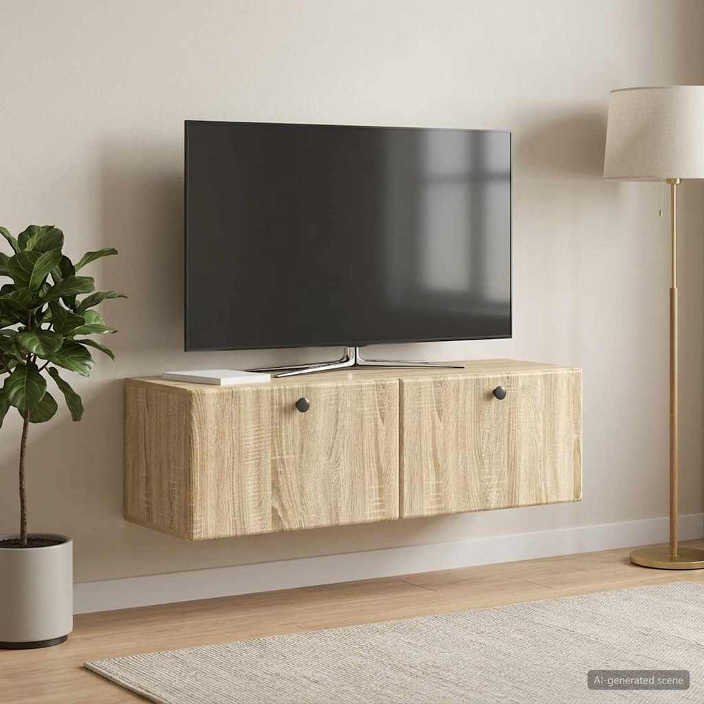 Væghængt TV-skab 98 x 31 x 30 cm Sonoma-eg Konstrueret træ