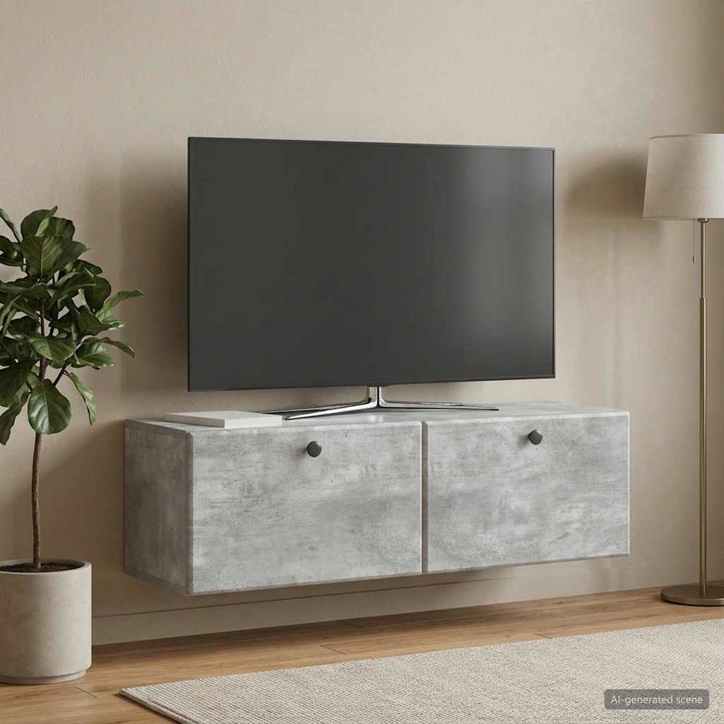 Væghængt TV-skab 98 x 31 x 30 cm Betongrå Konstrueret træ