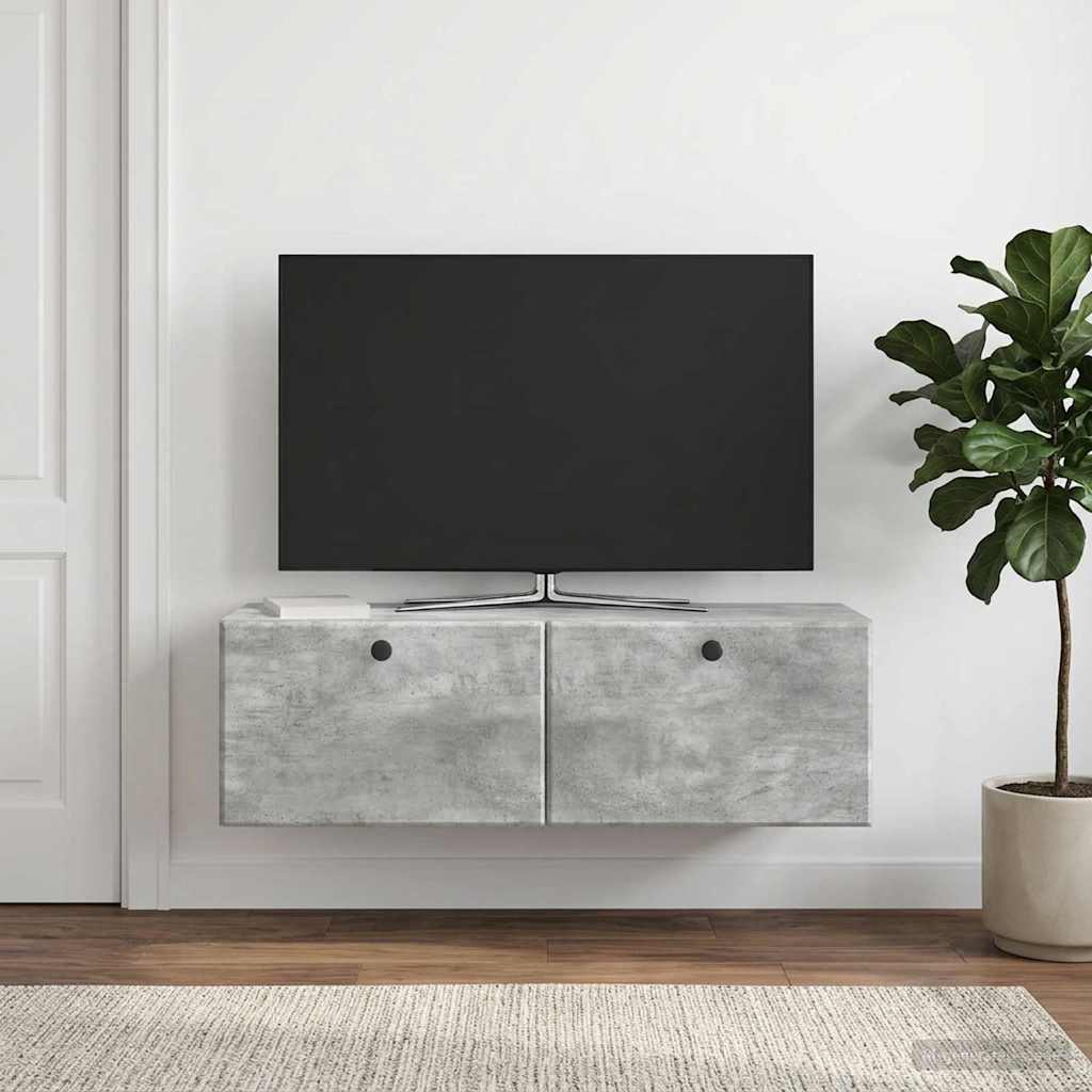 Væghængt TV-skab 98 x 31 x 30 cm Betongrå Konstrueret træ