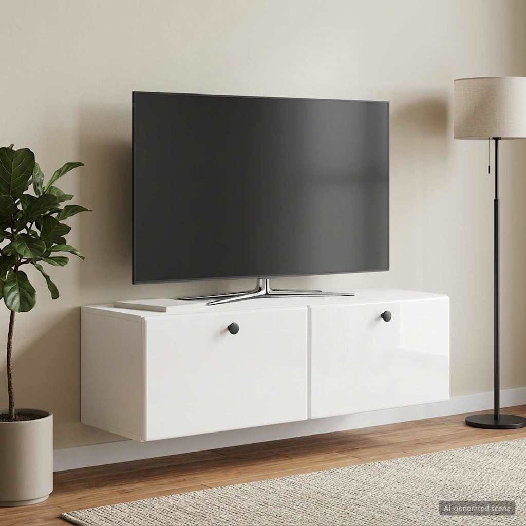 Væghængt TV-skab 98 x 31 x 30 cm Hvid højglans Konstrueret træ