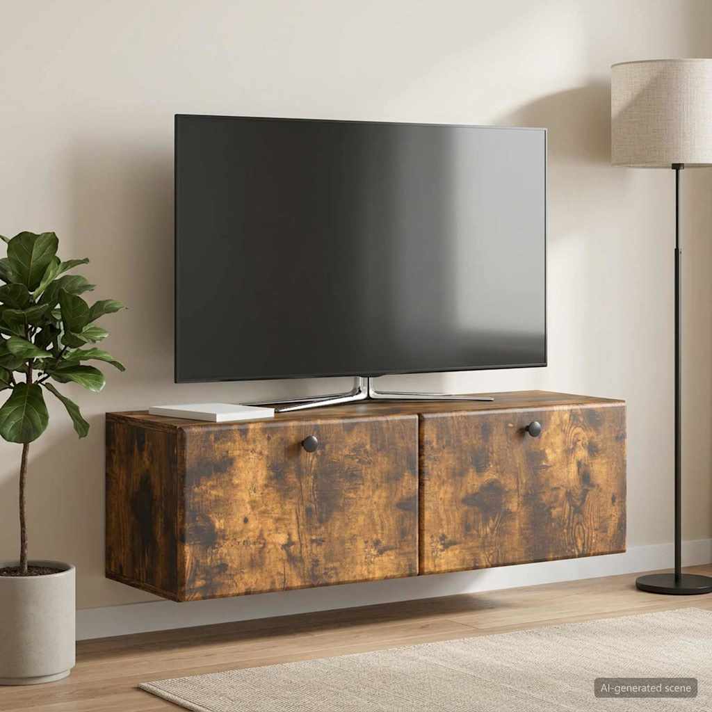 Væghængt TV-skab 98 x 31 x 30 cm Røget eg Konstrueret træ