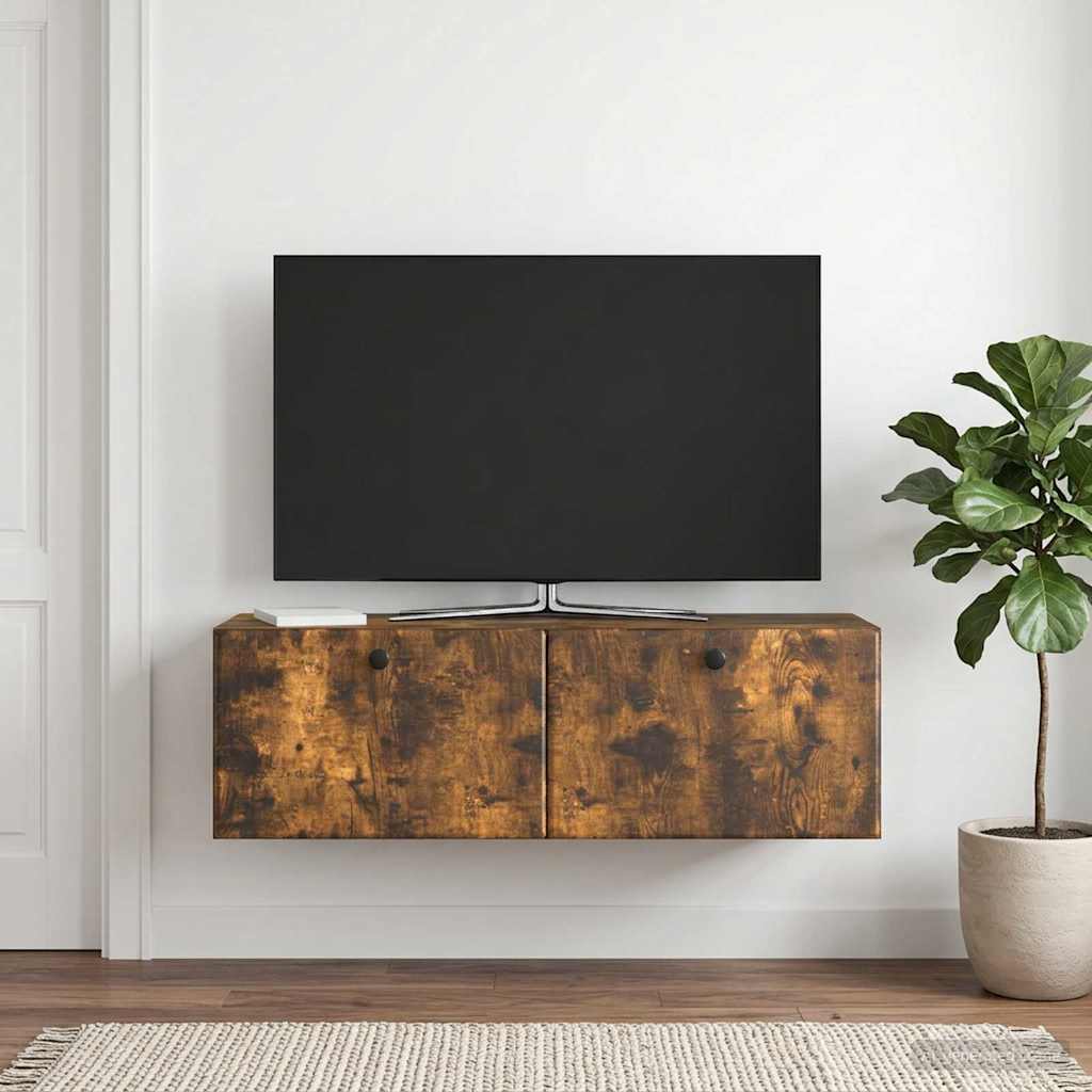 Væghængt TV-skab 98 x 31 x 30 cm Røget eg Konstrueret træ