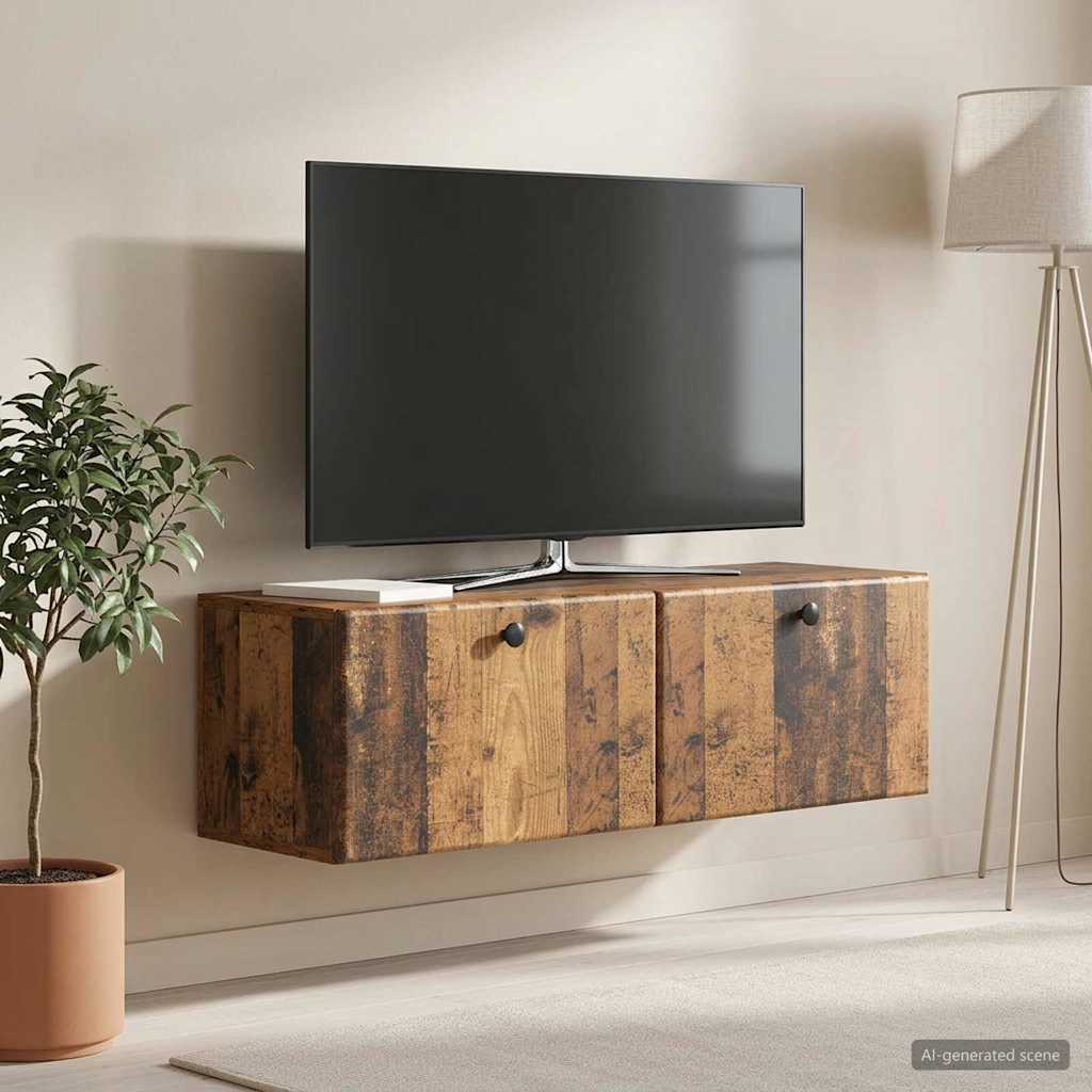Væghængt TV-skab 98 x 31 x 30 cm Gammelt træ Konstrueret træ