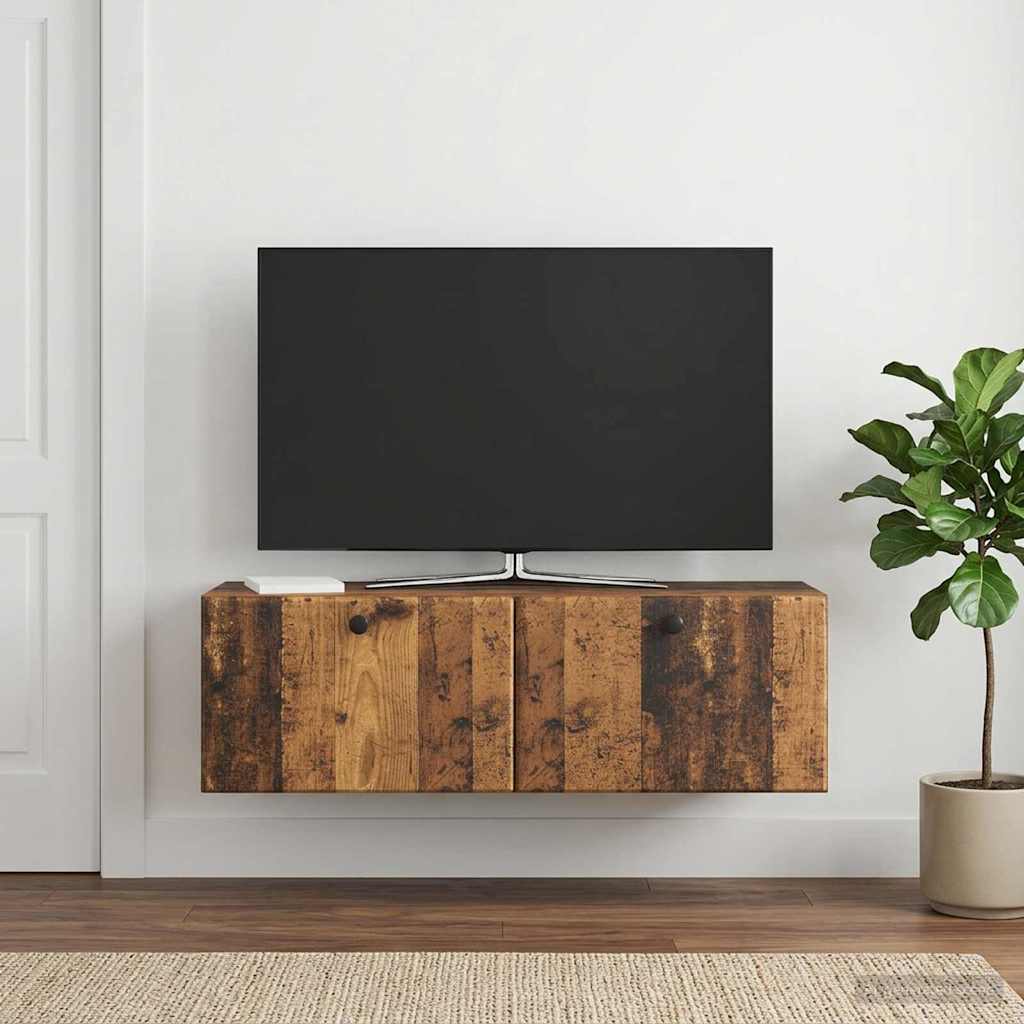 Væghængt TV-skab 98 x 31 x 30 cm Gammelt træ Konstrueret træ