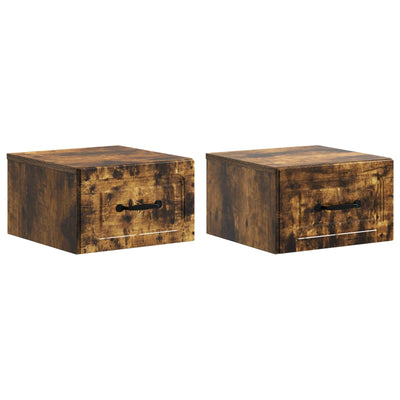 Væghængt Natbord med skuffe 2 pcs Røget eg 34,5 x 33 x 20 cm