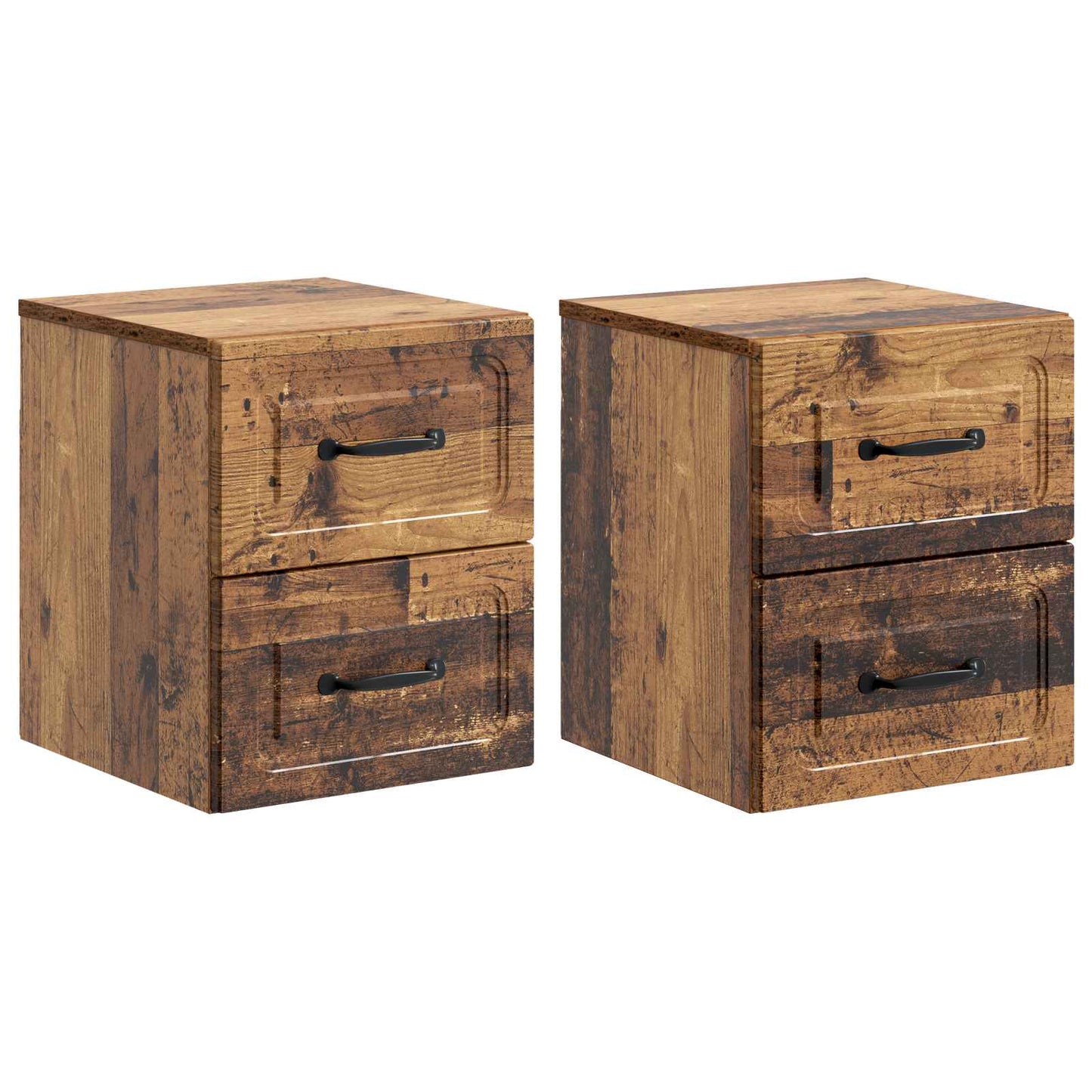 Væghængt Natbord med skuffe 2 pcs Gammelt træ 34,5 x 33 x 40 cm