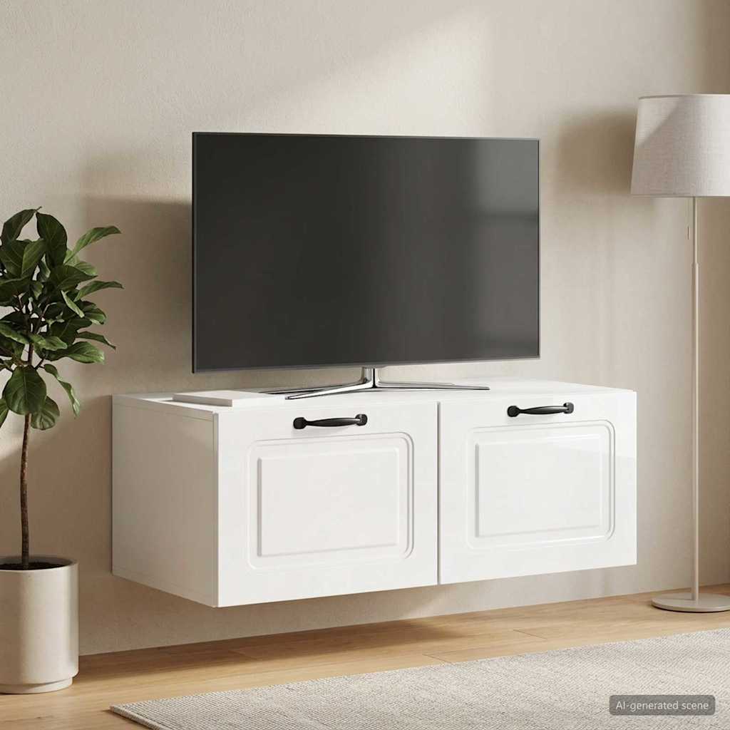 Væghængt TV-skab Vægmonteret Hvid højglans 78,5 x 41 x 30 cm