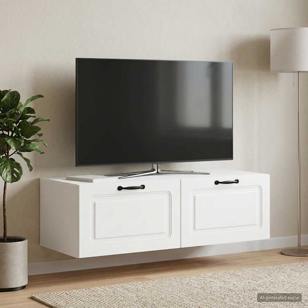 Væghængt TV-skab Hvid 98 x 41 x 30 cm Konstrueret træ