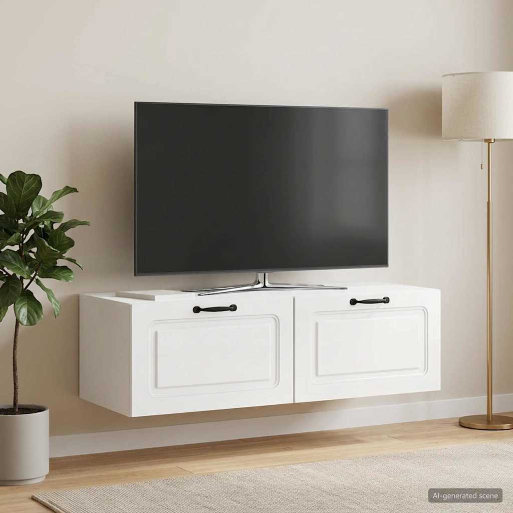 Væghængt TV-skab Hvid højglans 98 x 41 x 30 cm Konstrueret træ