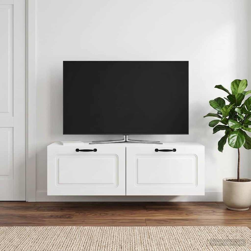 Væghængt TV-skab Hvid højglans 98 x 41 x 30 cm Konstrueret træ