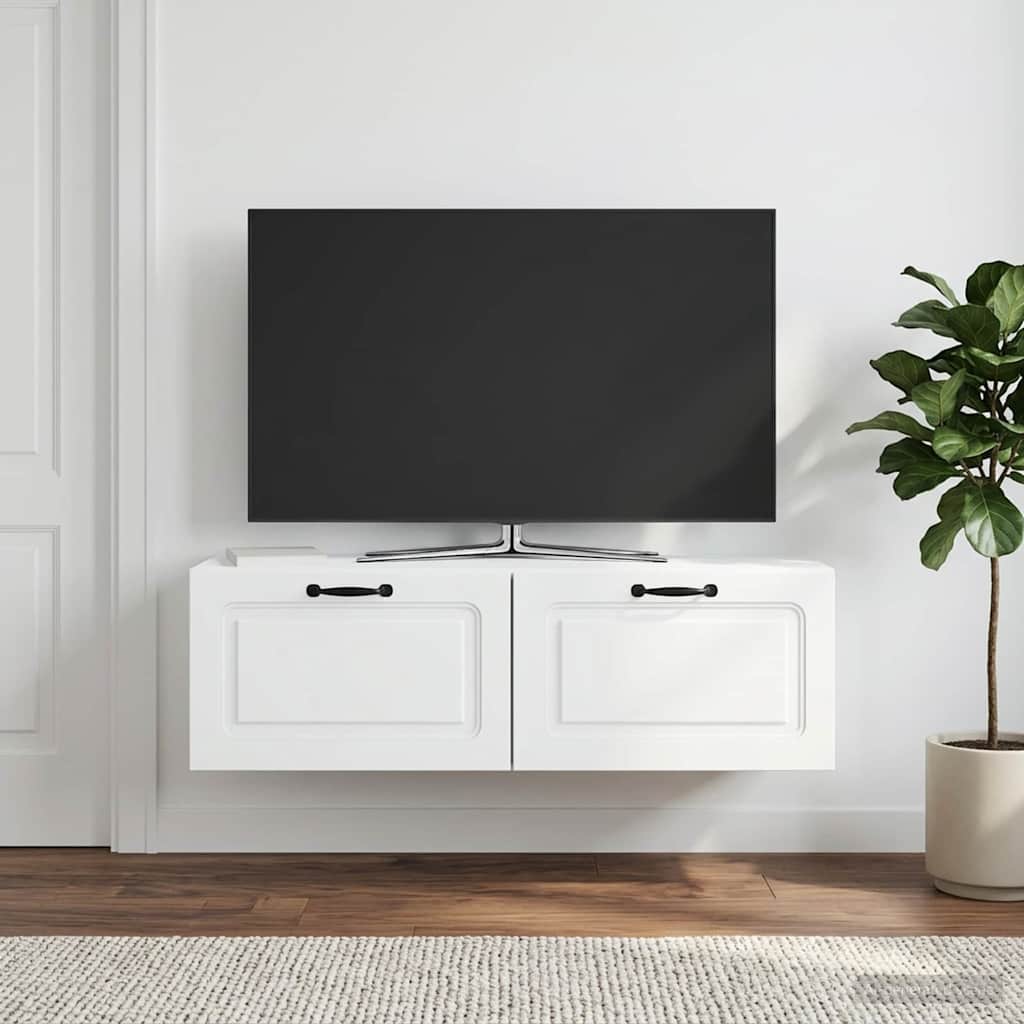 Væghængt TV-skab Hvid 98 x 31 x 30 cm Konstrueret træ