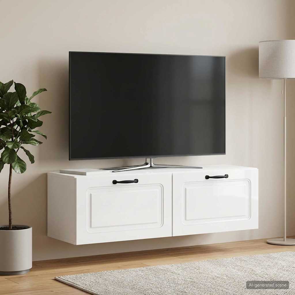Væghængt TV-skab Hvid højglans 98 x 31 x 30 cm Konstrueret træ