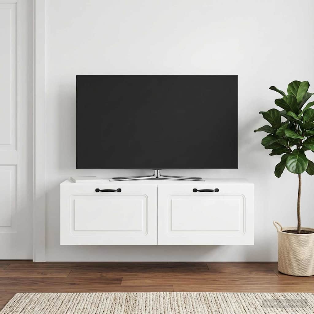 Væghængt TV-skab Hvid højglans 98 x 31 x 30 cm Konstrueret træ