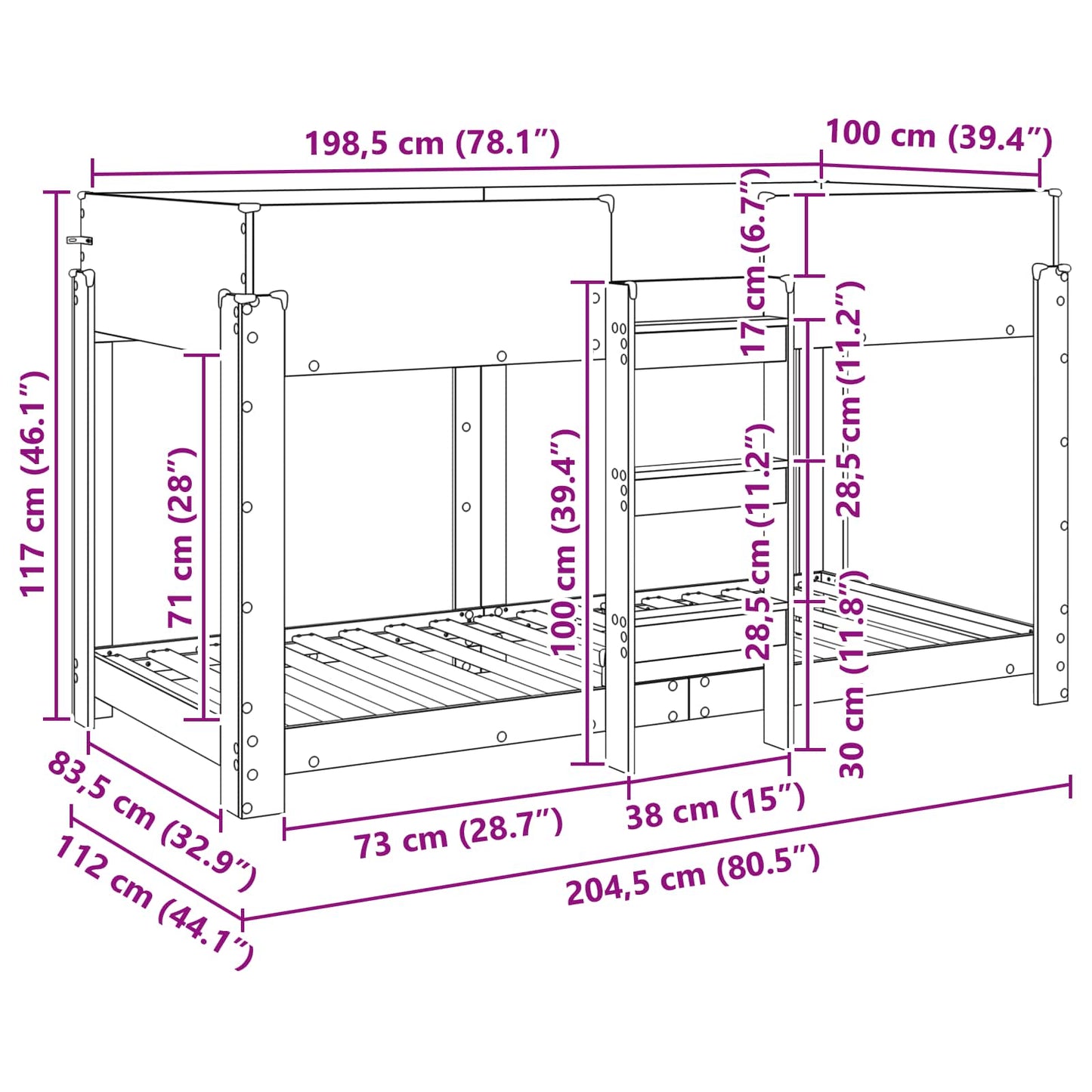 Køjeseng til Børn Sonoma eg 100 x 200 cm Konstrueret træ