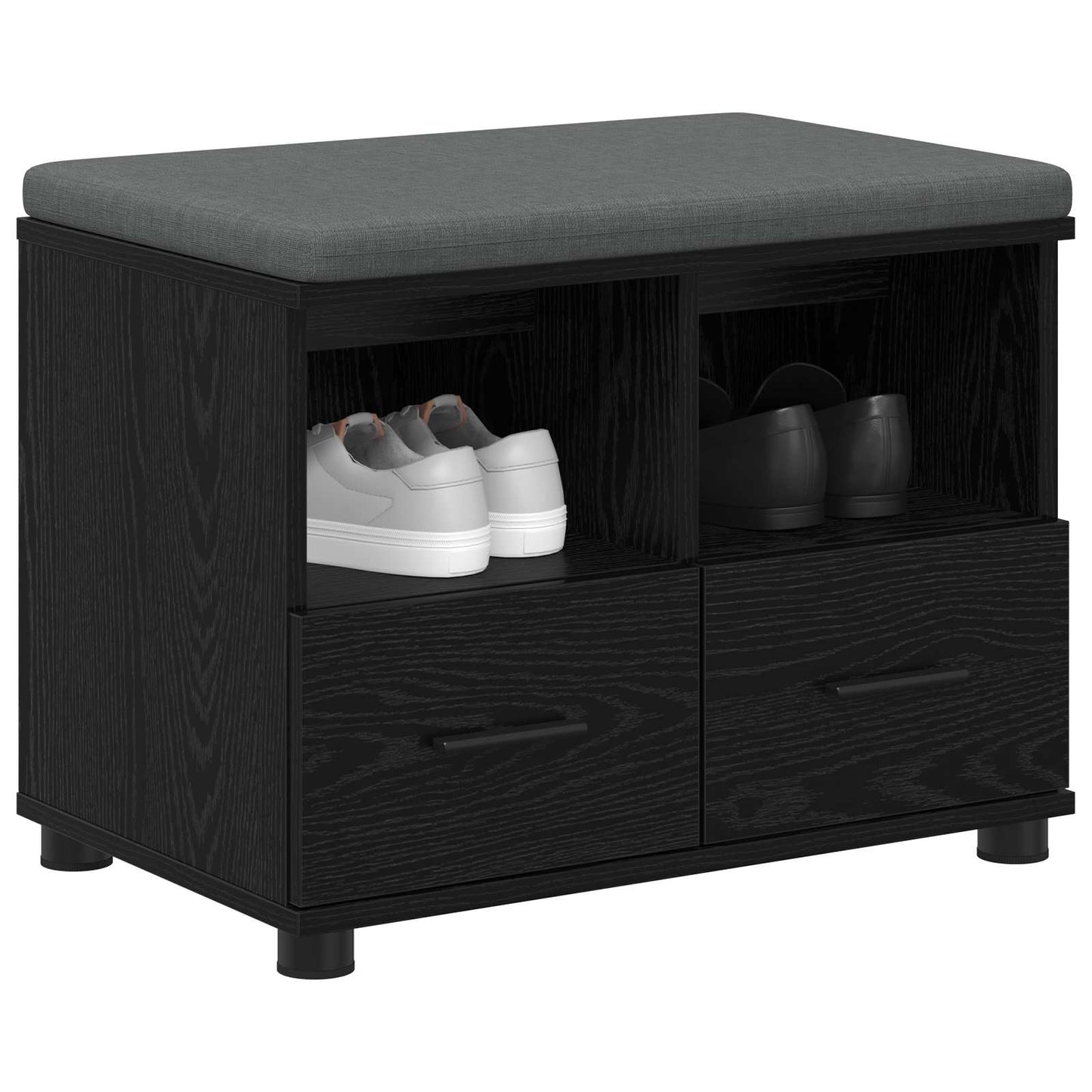 Hallbænk med pude Sort Eg 60 x 38 x 46 cm Kunstigt træ og stof