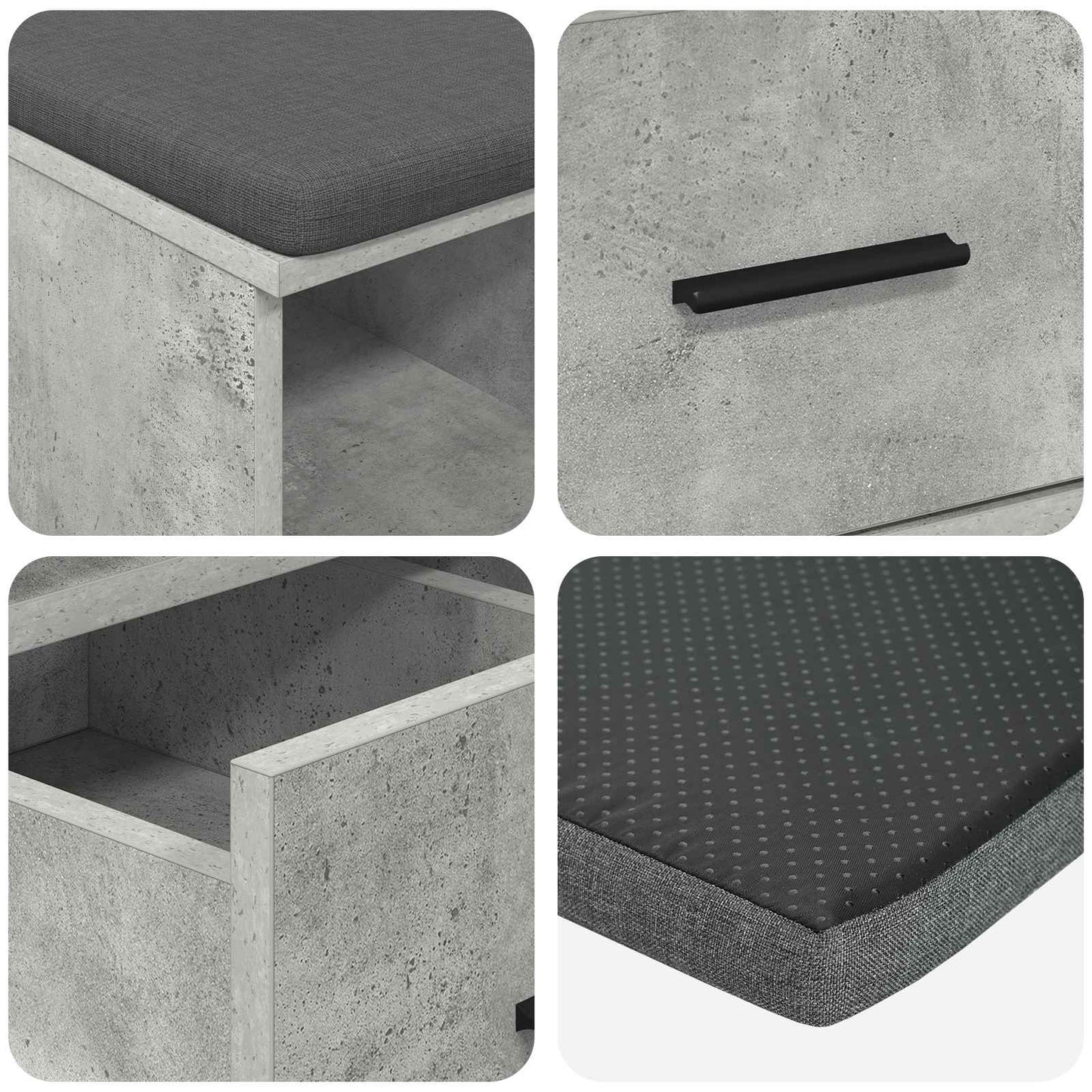 Hallbænk med pude BetonGrå 60 x 38 x 46 cm Kunstigt træ og stof