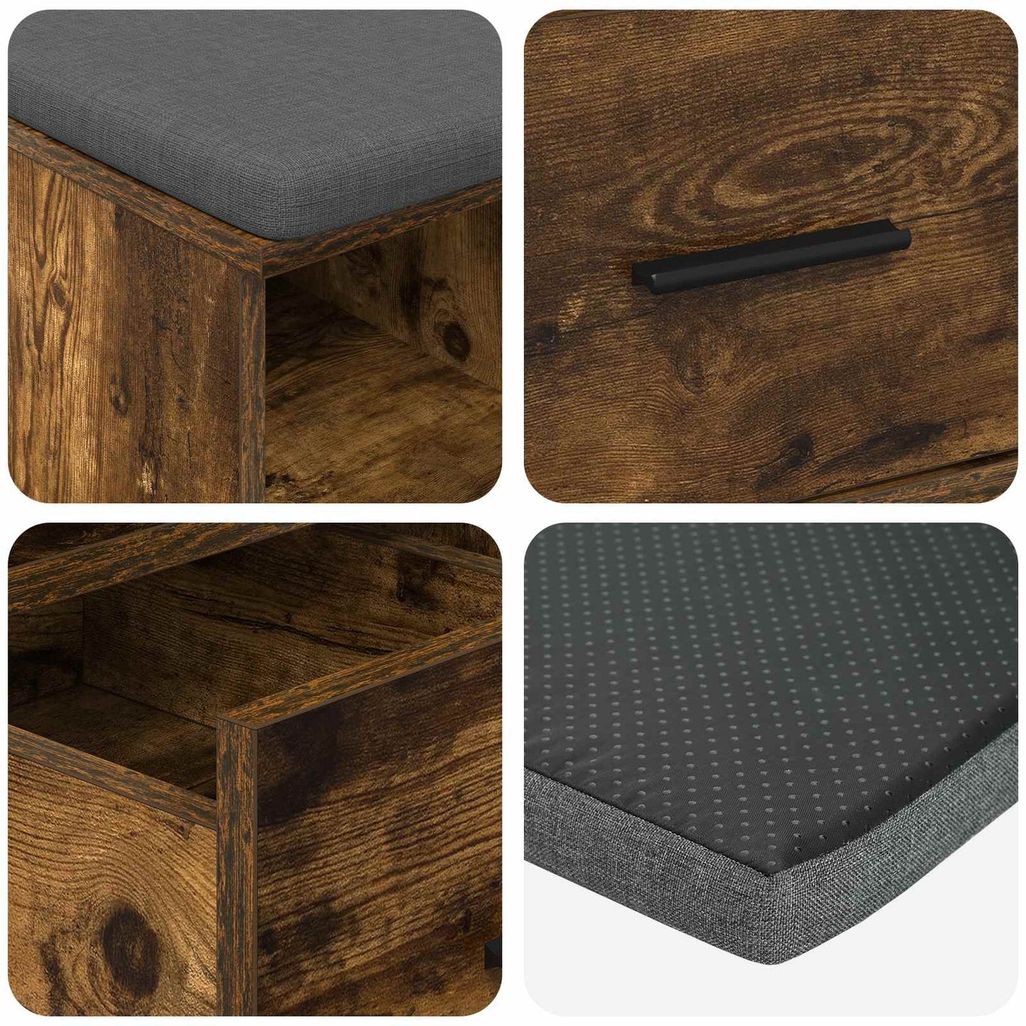 Hallbænk med pude Røget Eg 60 x 38 x 46 cm Kunstigt træ og stof