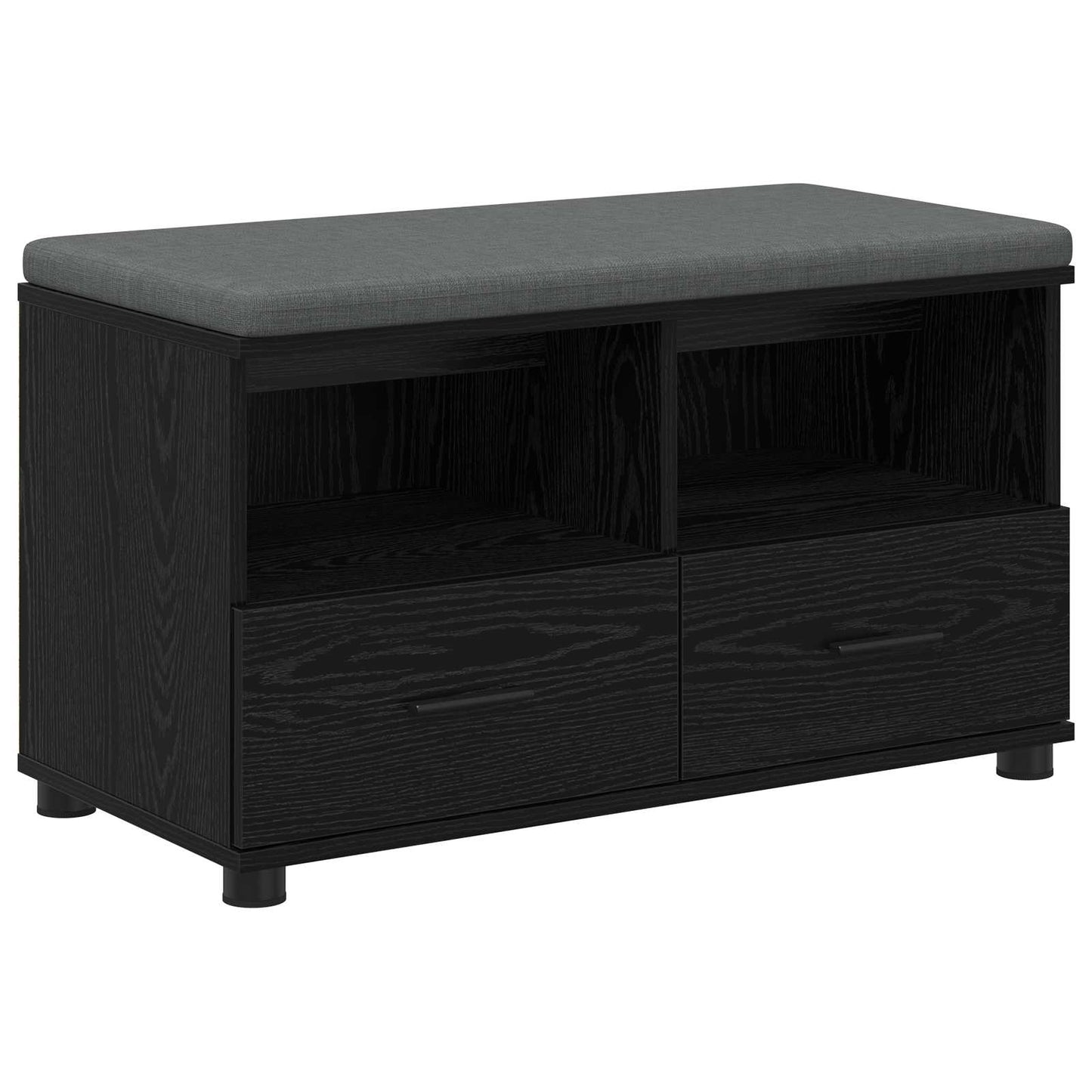 Hallbænk med pude Sort Eg 80 x 38 x 46 cm Kunstigt træ og stof