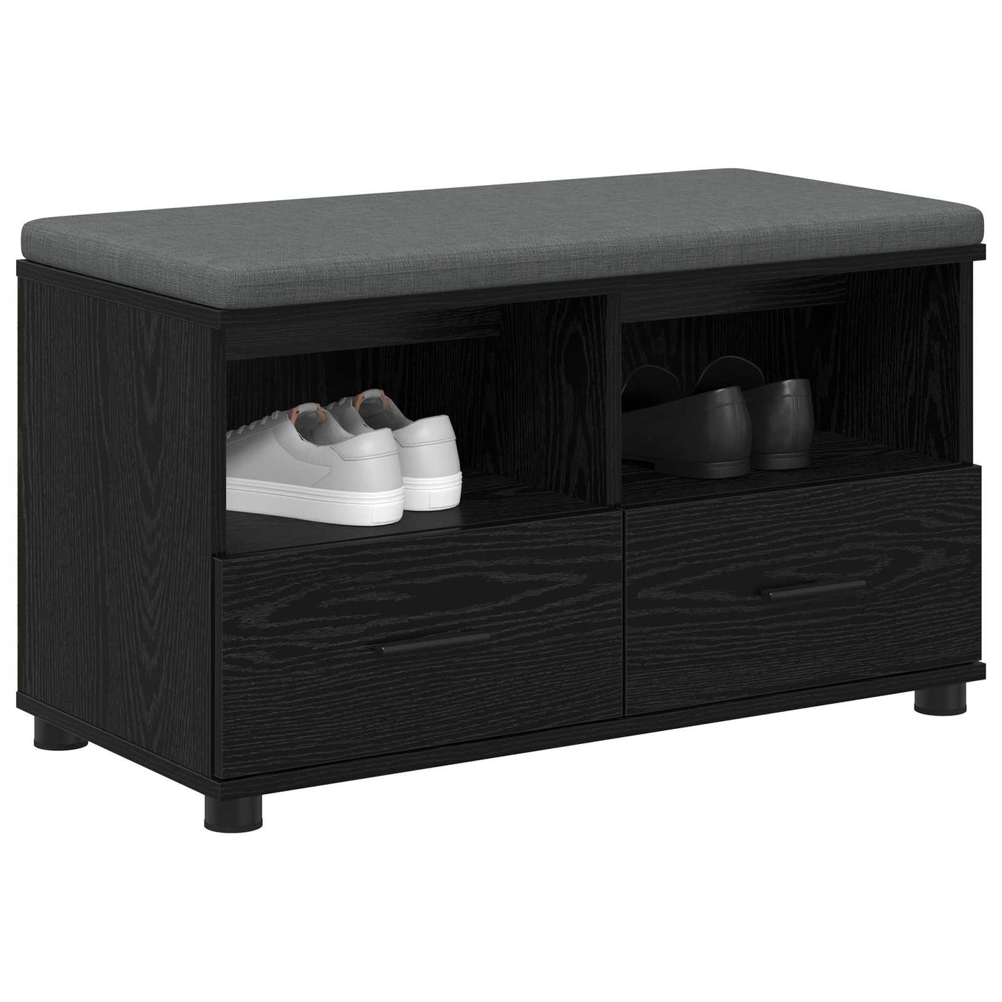 Hallbænk med pude Sort Eg 80 x 38 x 46 cm Kunstigt træ og stof