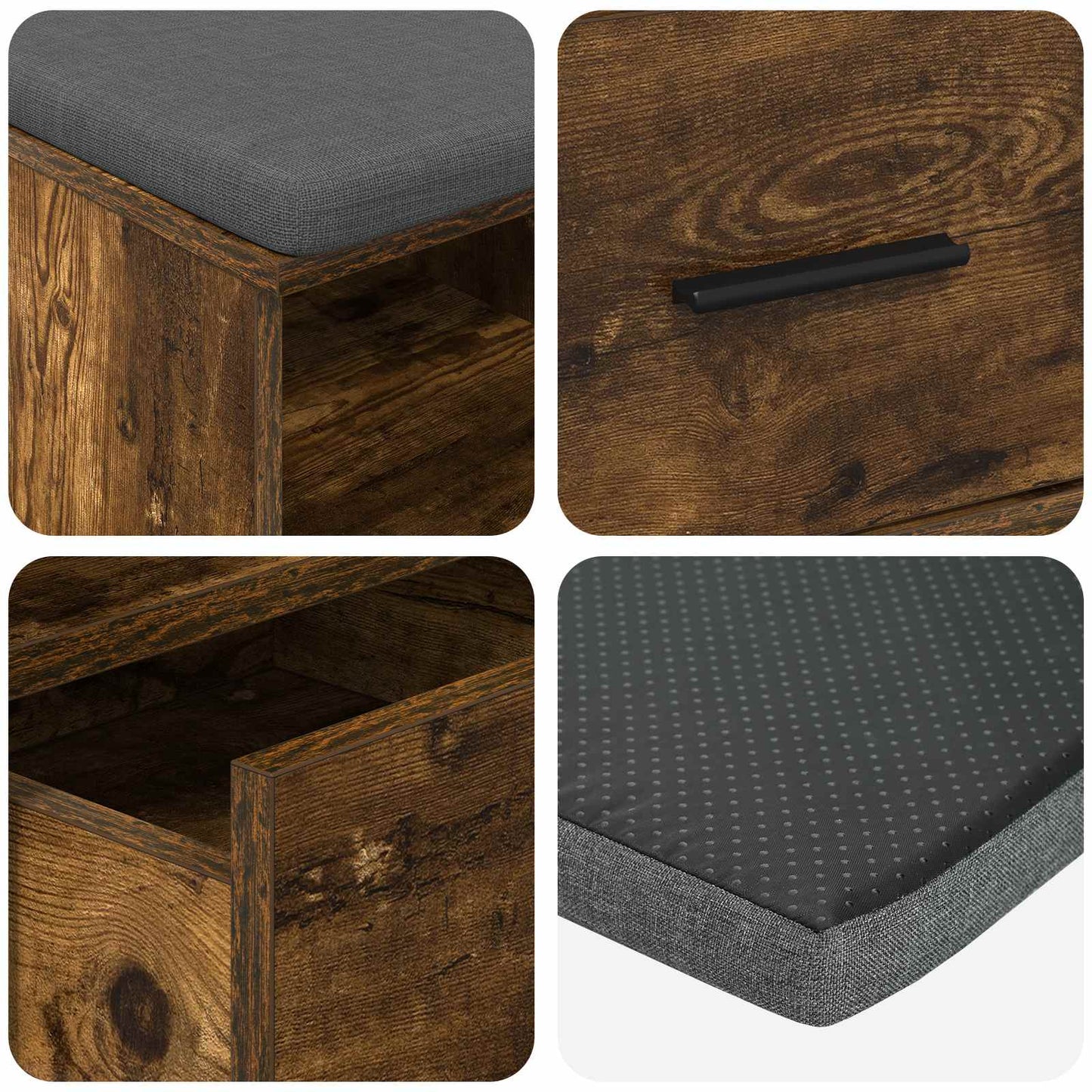 Hallbænk med pude Røget Eg 80 x 38 x 46 cm Kunstigt træ og stof